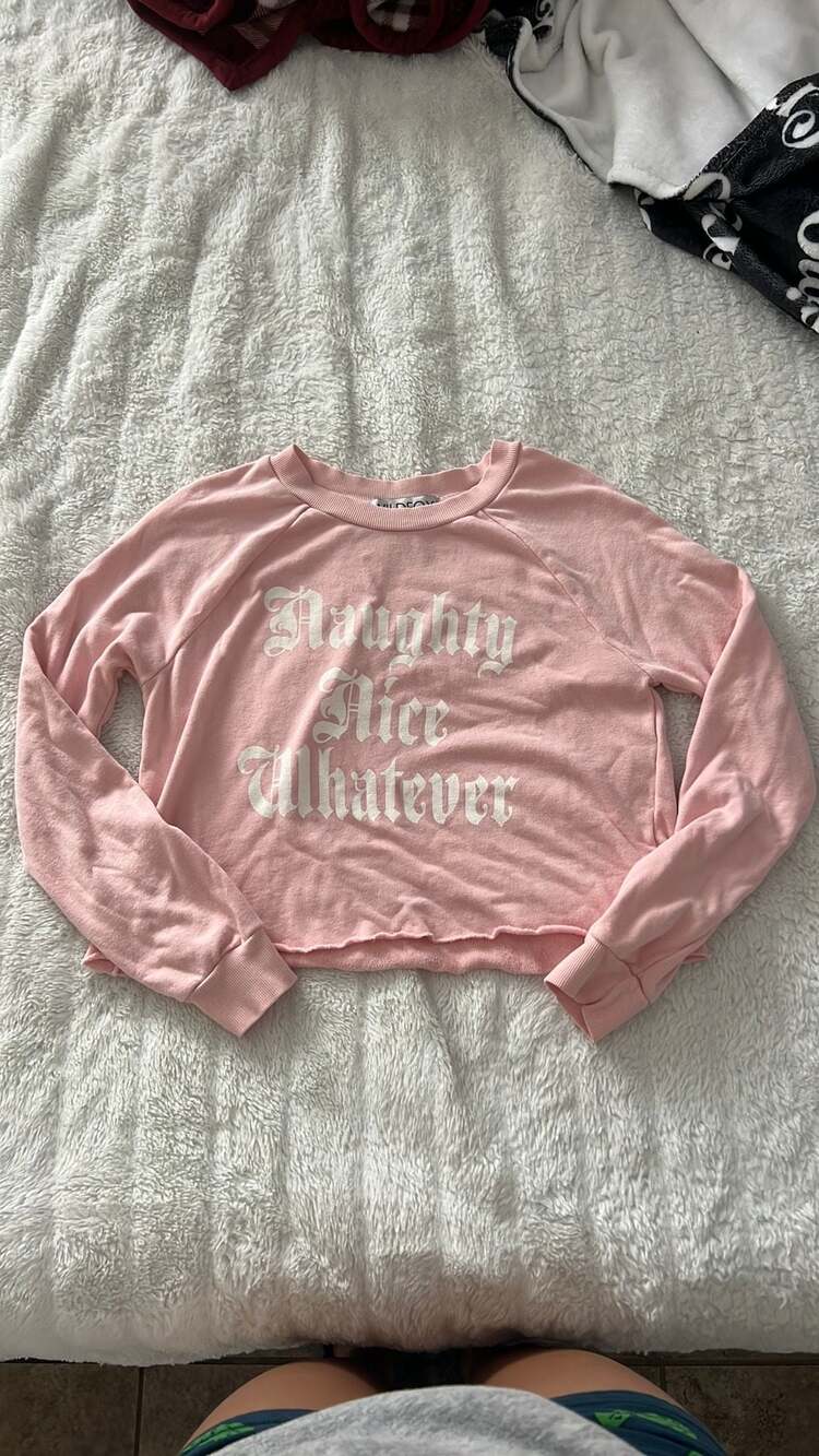 Wildfox Women's Pink Naughty Nice Whatever Crop Sweatshirt Top XS